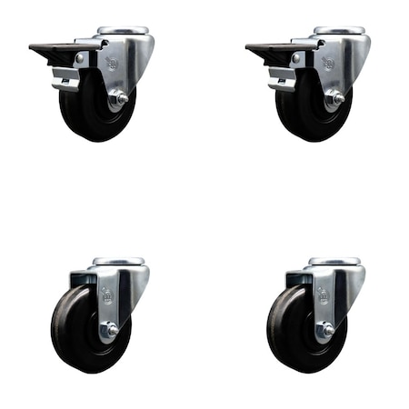 Service Caster 3.5'' Phenolic Wheel Swivel Bolt Hole Caster Set with 2 Posi Lock Brakes, 4PK SCC-BH20S3514-PHS-PLB-2-S-2